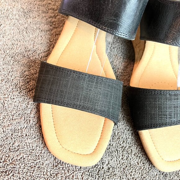 Clarks Womens Kyarra Faye‎ Black Leather Cork Wedges Sandals Shoes 12M New - Picture 5 of 14